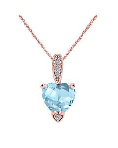 Maulijewels 1.25 Carat Heart Shape Aquamarine Gemstone And White Diamond Pendant In 10k Rose Gold With 18" 10k Rose Gold Plated Sterling Silver Box Ch