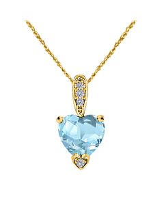 Maulijewels 1.25 Carat Heart Shape Aquamarine Gemstone And White Diamond Pendant In 10k Yellow Gold With 18" 10k Yellow Gold Plated Sterling Silver Bo