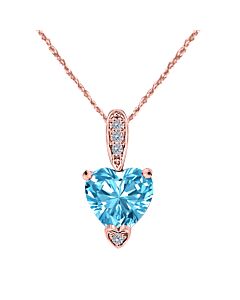 Maulijewels 1.25 Carat Heart Shape Blue Topaz Gemstone And White Diamond Pendant In 10k Rose Gold With 18" 10k Rose Gold Plated Sterling Silver Box Ch
