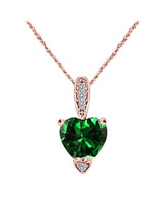 Maulijewels 1.25 Carat Heart Shape Emerald Gemstone And White Diamond Pendant In 10k Rose Gold With 18" 10k Rose Gold Plated Sterling Silver Box Chain