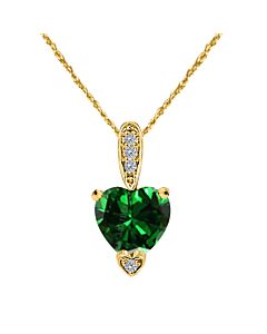 Maulijewels 1.25 Carat Heart Shape Emerald Gemstone And White Diamond Pendant In 10k Yellow Gold With 18" 10k Yellow Gold Plated Sterling Silver Box C