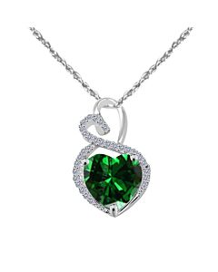 Maulijewels 1.25 Carat Heart Shape Emerald Gemstone And White Diamond Pendant In 10k White Gold With 18" 10k White Gold Plated Sterling Silver Box Cha