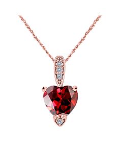 Maulijewels 1.25 Carat Heart Shape Garnet Gemstone And White Diamond Pendant In 10k Rose Gold With 18" 10k Rose Gold Plated Sterling Silver Box Chain
