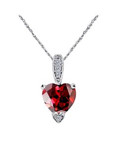 Maulijewels 1.25 Carat Heart Shape Garnet Gemstone And White Diamond Pendant In 10k White Gold With 18" 10k White Gold Plated Sterling Silver Box Chai