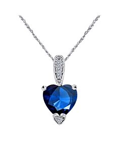 Maulijewels 1.25 Carat Heart Shape Sapphire Gemstone And White Diamond Pendant In 10k White Gold With 18" 10k White Gold Plated Sterling Silver Box Ch