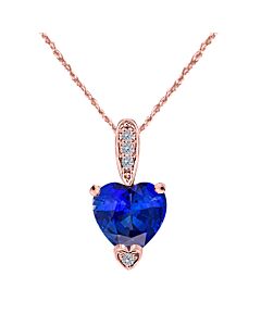 Maulijewels 1.25 Carat Heart Shape Tanzanite Gemstone And White Diamond Pendant In 10k Rose Gold With 18" 10k Rose Gold Plated Sterling Silver Box Cha