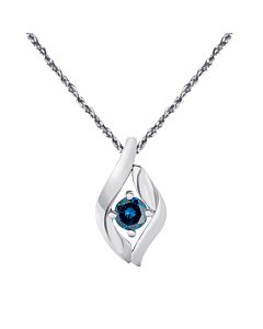 Maulijewels 1/4 Carat Natural Blue Diamond Pendant In 10K White Gold With 18" 10k White Gold Plated Sterling Silver Box Chain