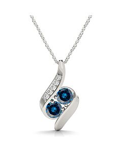 Maulijewels 1/4 Carat Natural Blue & White Diamond/ Two Stone/ 18" Pendant In 14K White Gold With 18" 14k White Gold Plated Sterling Silver Box Chain