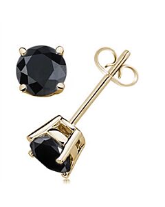Maulijewels 1/4 Carat Natural Round Black Diamond Prong Set Stud Earring In 14K Black & Yellow Gold