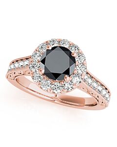 Maulijewels 1.40 Carat Round Shape Black And White Diamond Wedding Ring  in 14k Rose Gold