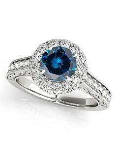 Maulijewels 1.40 Carat Round Shape Blue And White Diamond Ring in 14K White Gold
