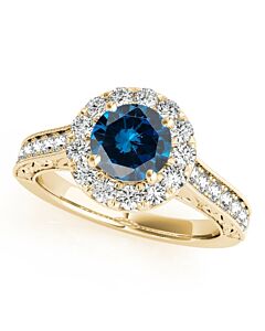 Maulijewels 1.40 Carat Round Shape Blue And White Diamond Ring in 14K Yellow Gold
