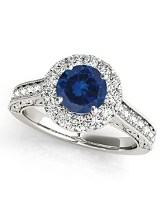 Maulijewels 1.40 Carat Round Shape Sapphire And Diamond Wedding Ring in 14k White Gold