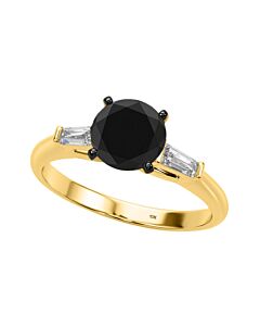 Maulijewels 1.50 Carat Natural Black & White Diamond Engagement Solitaire Rings In Solid 10K Yellow Gold
