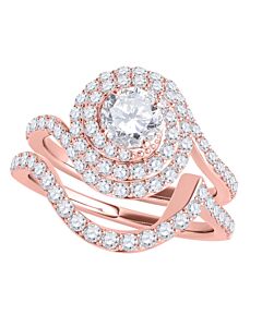 Maulijewels 1.50 Carat Natural Diamond Halo Bridal Set Engagement Rings In 14K Rose Gold Ring