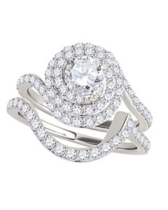 Maulijewels 1.50 Carat Natural Diamond Halo Bridal Set Engagement Rings In 14K White Gold Ring