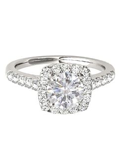 Maulijewels 1.53 Carat Halo Diamond Moissanite Engagement Ring In 14K Solid White Gold