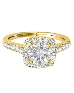 Maulijewels 1.53 Carat Halo Diamond Moissanite Engagement Ring In 14K Solid Yellow Gold