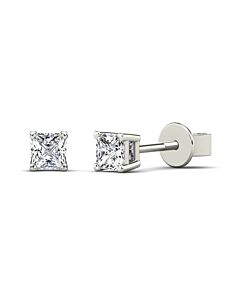 Maulijewels 1/6 Carat Princess Cut Natural Diamond ( H-I/ I2 ) Stud Earrings For Women In 10K Solid White Gold