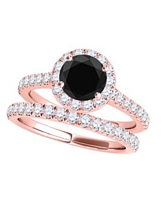 Maulijewels 1.60 Carat Black & Halo White Diamond Bridal Set Engagement Ring For Women In 18K Solid Rose Gold