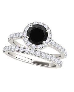 Maulijewels 1.60 Carat Black & Halo White Diamond Bridal Set Engagement Ring For Women In 18K Solid White Gold