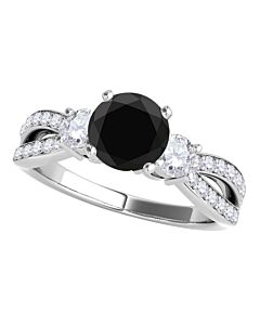 Maulijewels 1.75 Carat Black & White Diamond Engagement Wedding Rings For Women In 14K Solid White Gold