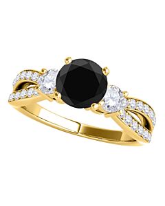 Maulijewels 1.75 Carat Black & White Diamond Engagement Wedding Rings For Women In 14K Solid Yellow Gold