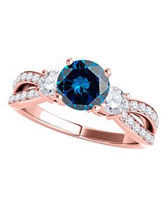 Maulijewels 1.75 Carat Blue & White Diamond Engagement Ring For Women In 14K Rose Solid Gold