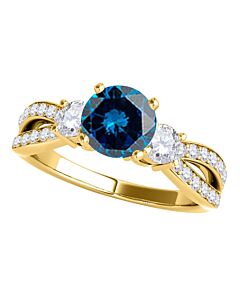 Maulijewels 1.75 Carat Blue & White Diamond Engagement Ring For Women In 14K Yellow Solid Gold