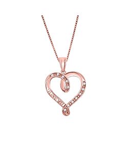 Maulijewels 10K Rose Gold 0.05 Carat Diamond "I LOVE YOU " Pendant with 18" Gold Plated 925 Sterling Silver Box Chain