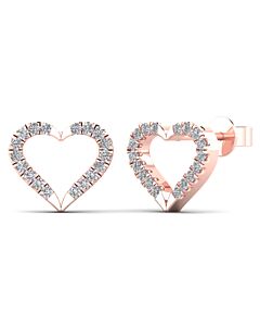 Maulijewels 10K Solid Rose Gold 0.13 Carat Heart Shape Natural Diamond Stud Earrings For Women Jewelry Gift