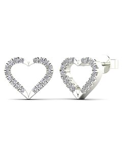 Maulijewels 10K Solid White Gold 0.13 Carat Heart Shape Natural Diamond Stud Earrings For Women Jewelry Gift