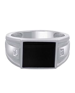 Maulijewels 12x10 Rectangular Onyx Gemstone In Center with 0.01 Carat Round Natural Side Diamond Men's Ring Crafted In 10k White Gold
