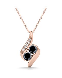 Maulijewels 14K Rose Gold 0.25 Carat Natural Black & White Diamond Two Stone Pendant With 18" 14k Rose Gold Plated Sterling Silver Box Chain