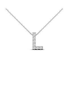 Maulijewels 14K White Gold 0.07 Ct Natural Prong Set Diamond Initial " L " Necklace Pendant With 18" Gold Cable Chain