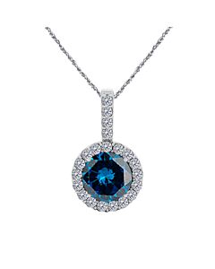 Maulijewels 14K White Gold 1.15 Carat Natural Blue & White Diamond Pendant Neckalce For Women With 18" Gold Plated 925 Sterling Silver Box Chain