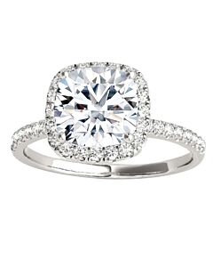 Maulijewels 14K White Gold 1.75 Carat Cushion Cut Moissanite Diamond ( G-H/ VS1 ) Halo Engagement Ring