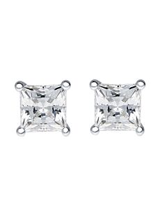 Maulijewels 14K White Gold 2.00 Ct TW Natural Princess Cut Diamond Stud Earrings With Secure Push Back