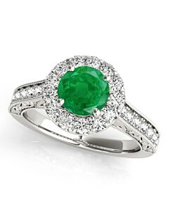 Maulijewels 14K White Gold Gemstone And Diamond Ring With 1.40 Carat Round Shape Emerald And Diamonds