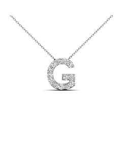 Maulijewels 14K White Gold Initial " G " Set With 0.13 Carat Natural Round White Diamond Comes With 18" Gold Cable Chain