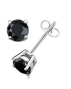 Maulijewels 14K White & Yellow Gold Round Natural Black Diamond ( 0.30 ctw ) 4-Prong Set Stud Earrings For Women's