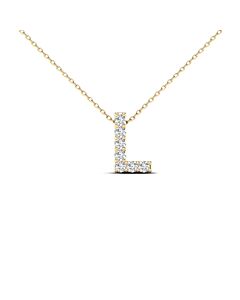 Maulijewels 14K Yellow Gold 0.07 Ct Natural Prong Set Diamond Initial " L " Necklace Pendant With 18" Gold Cable Chain