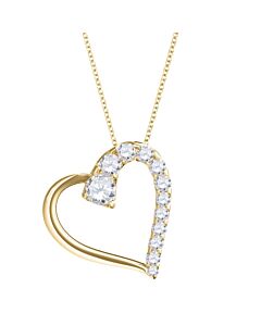 Maulijewels 14K Yellow Gold 0.5 Ct Natural Diamond Heart Pendant with 18" Gold Plated 925 Sterling Silver Box Chain