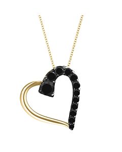 Maulijewels 14K Yellow Gold 1.00 Carat Black Diamond Heart Pendant with 18" Gold Plated 925 Sterling Silver Box Chain