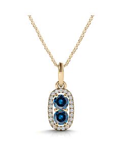 Maulijewels 14K Yellow Gold 1.25 Carat Blue Diamond Two Stone Pendant Necklace With 18" 14k Yellow Gold Plated Sterling Silver Box Chain