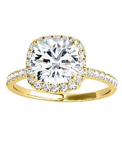 Maulijewels 14K Yellow Gold 1.75 Carat Cushion Cut Moissanite Diamond ( G-H/ VS1 ) Halo Engagement Ring