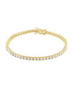 Maulijewels 14K Yellow Gold 3.28 Carat Natural Round White Diamond ( F-G / SI1 ) 7" Prong Set Tennis Bracelet For Womens/ Girls