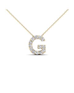 Maulijewels 14K Yellow Gold Initial " G " Set With 0.13 Carat Natural Round White Diamond Comes With 18" Gold Cable Chain