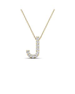Maulijewels 14K Yellow Gold Initial " J " 0.09 Carat Natural Round White Diamond Pendant Necklace With 18" Cable Chain