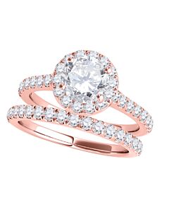 Maulijewels 18K Rose Gold 1.60 Carat Natural Halo Diamond Bridal Set Engagement Ring For Womens